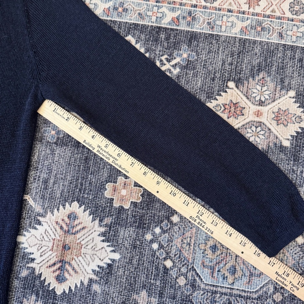 J. Jill Linen Blend Open Front Long Cardigan Navy Blue Pockets Womens Size Large - Picture 10 of 12